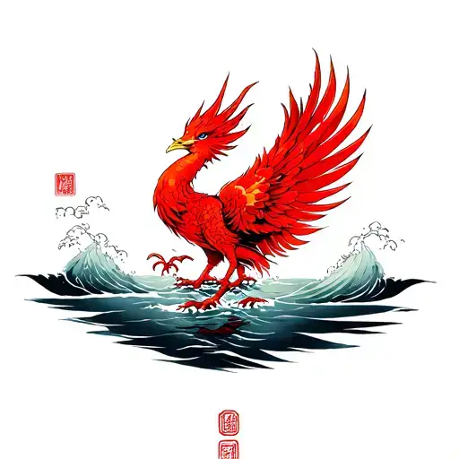 Red Phoenix Rising From Water