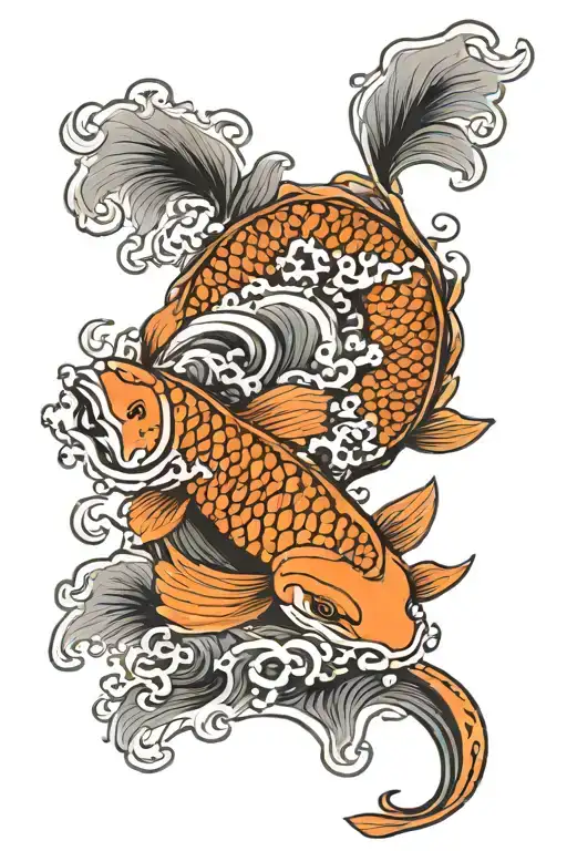 Koi Dragon Fish With Japaneese Waves