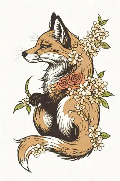 Tattoo Of A Fox With Cherry Blossoms