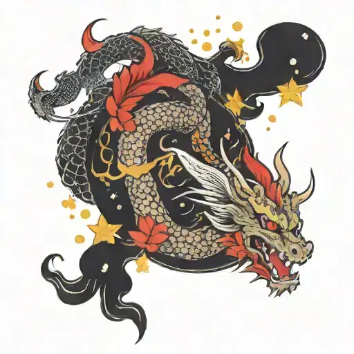 A Japanese Dragon And Sagittarius Constellation Intertwined On The Hip