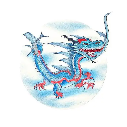 Dragons Flying Around Katana