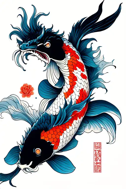 Koi Fish And Dragon Irezumi Style Sleeve