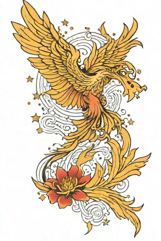 Phoenix Bird With Stars Surrounding
