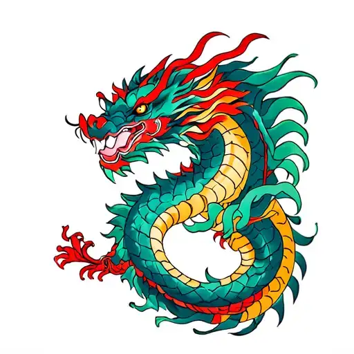 Japanese Dragon And Japanese Samurai