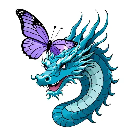 Blue Dragon With Purple Butterfly On Nose