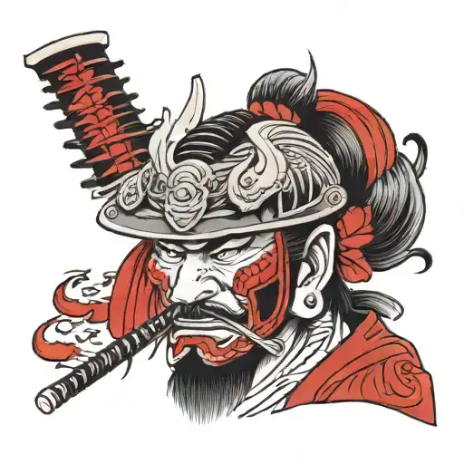 Samurai Head And Shoulders With White Eyes