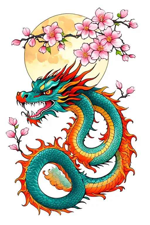 Moon Cherry Blossom With Dragon