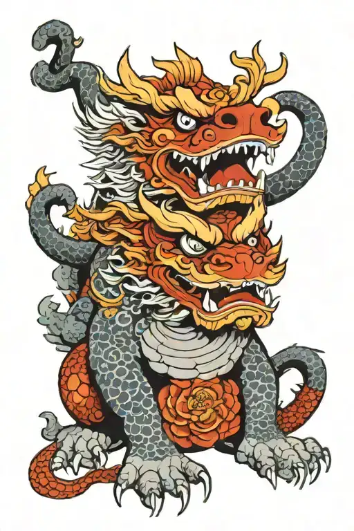 Komainu With A Dragon Wrapped