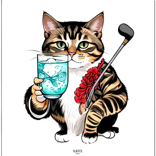 A Housecat Sipping A Gin And Tonic Holding A Golf Club
