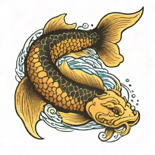 Koi Fish Swimming Up A Stream Lotus