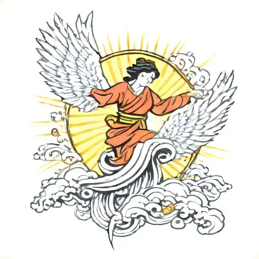 Angel Flying In Sun Rays