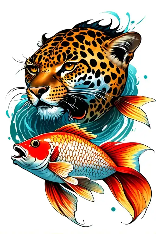 Leopard Head With Fighting Fish Swimming
