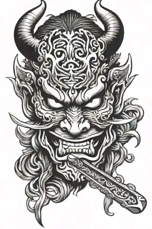 A Oni Mask With Katana