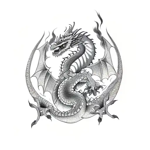 Dragon With A Fire Tail And Water Head