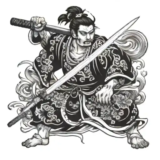 Japanese Warrior Wielding A Sword