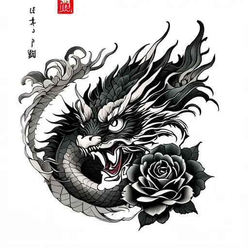 Dragon And Roses