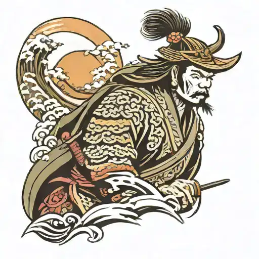 Samurai With Mask Waves Sun Shining