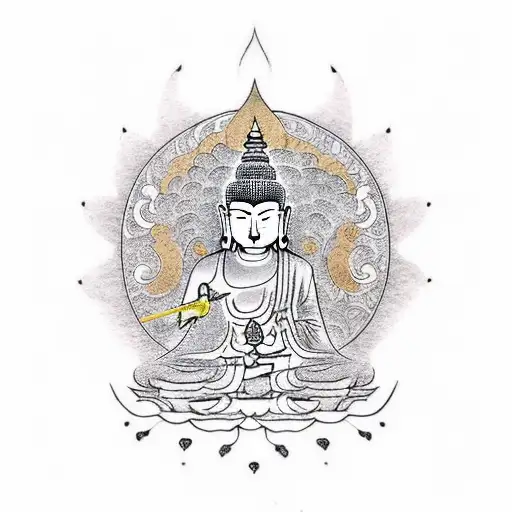 Jade Sitting Buddha Statue Holding A Golden Knife Over His Head