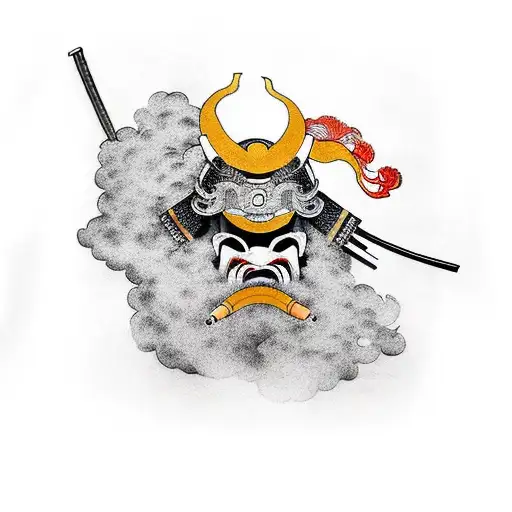 Samurai Mask With Smoke In The Mouth