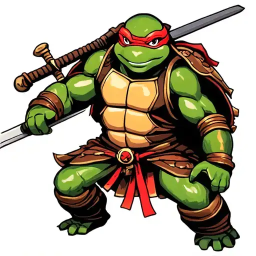 Muscular Ninja Turtle In Full Battle Armor Wielding A Sword