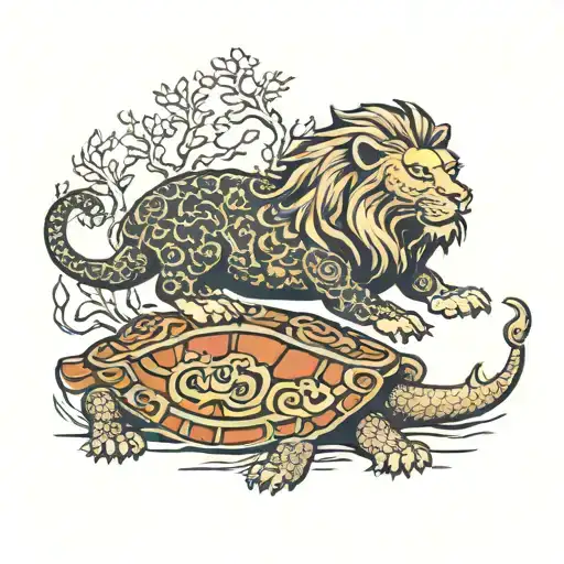 Lion Turtle With World Tree Growing From Shell