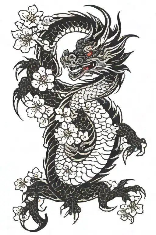 Traditional Dragon With Cherry Blossoms