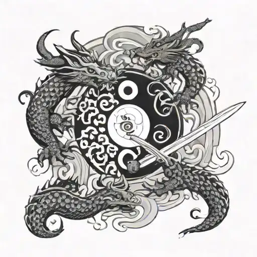 Yin Yang With Dragons With A Katana