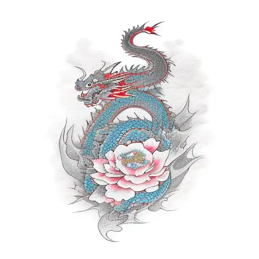 Full Back Dragon And Japanese Flower