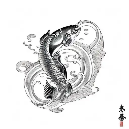Koi Fish With Waves Decoration