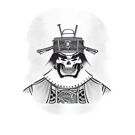 Japanese Samurai Face With Skeletons