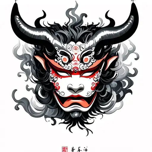 Female Oni Mask Smoke Swirling