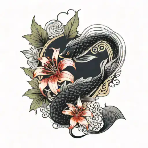 Black Fish Scale Background And Red Spider Lily