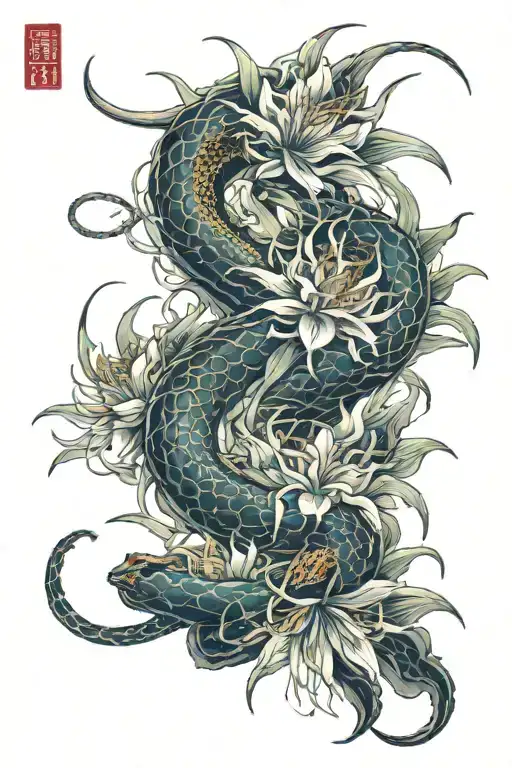 Spider Lily Intertwined Dragon Wrapped