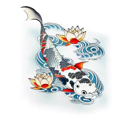 Koi Fish With Lotus And Waves Half Sleeve