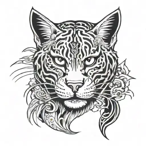 Wild Cat Head And Lady Head Tattoo Holding