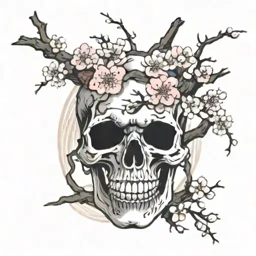 Cherry Blossom Tree With Skull That Has A Mask On His Face