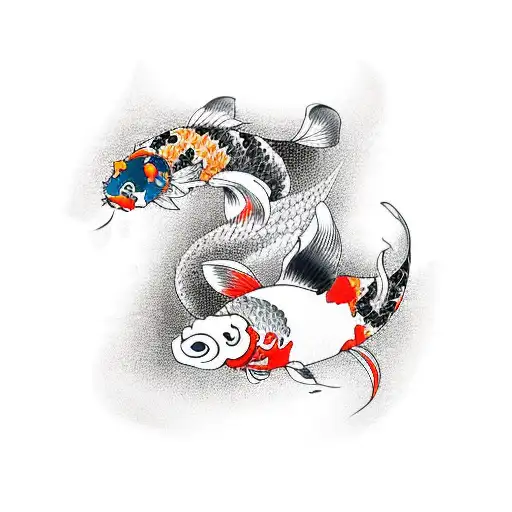 Koi Fish With Other Japanese Items