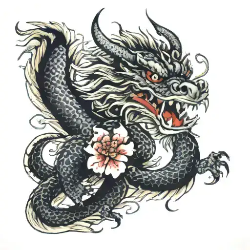 Dragon With Higanbana Flower