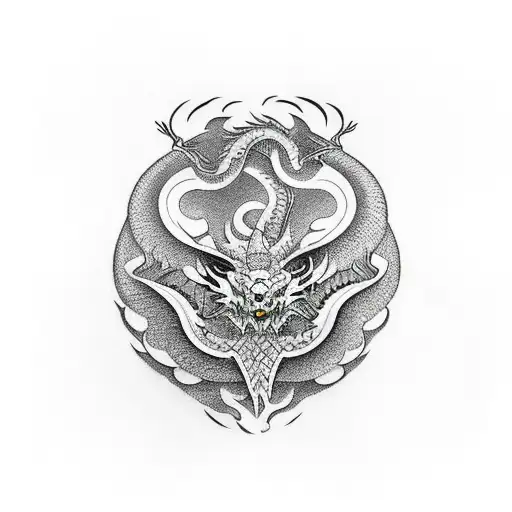 Albanian Symbols And Japanese Dragon