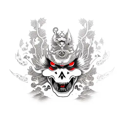 Ghost Of Thusima Mask Hanging On A Samurai Sword Surrounded By Cherry Blossom