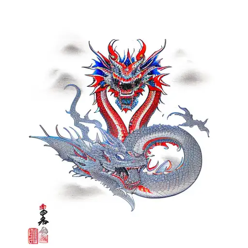 Red And Blue Dragon Half Sleeve