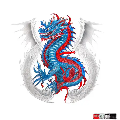 Red And Blue Dragon Half Sleeve