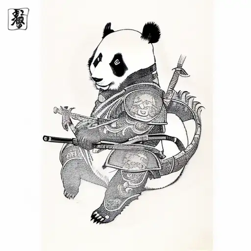 Panda Wearing Samurai Armour Holding Dragon Katana