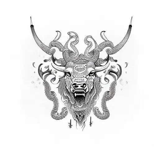 Bull Head With Snakes As Horns