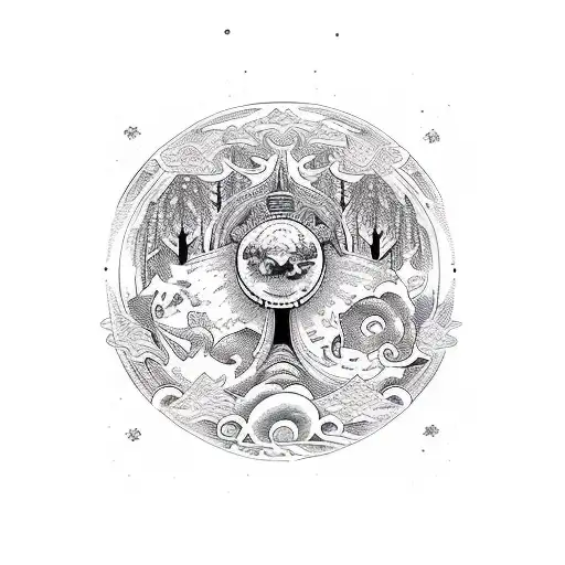 Capricorn Zodiac With All Forest Type And A Sky With All The Planet