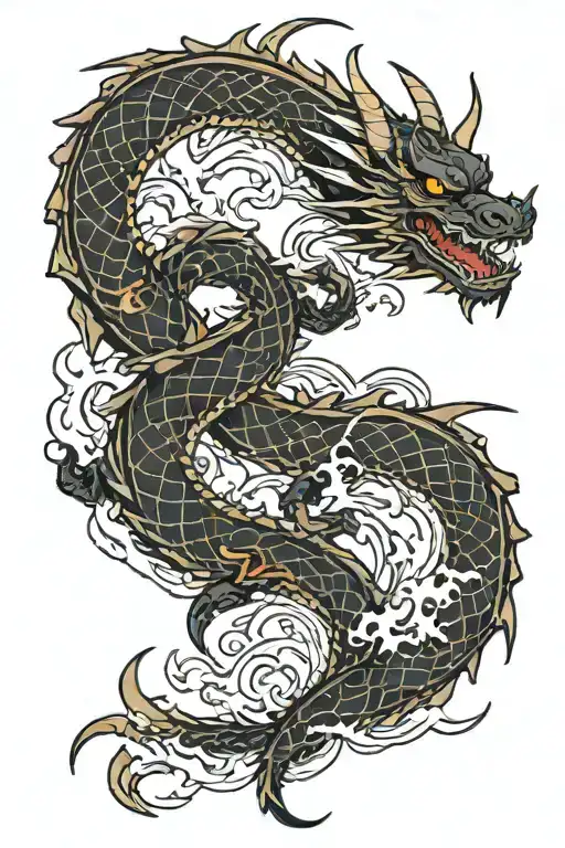 Black Dragon Wrapped Around Karambit Knife With Clouds And Lightning