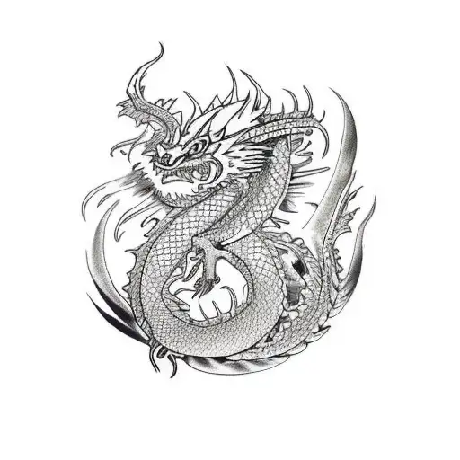 Dragon With A Fire Tail And Fire Head