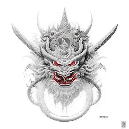 Oni Mask And Red Dragon