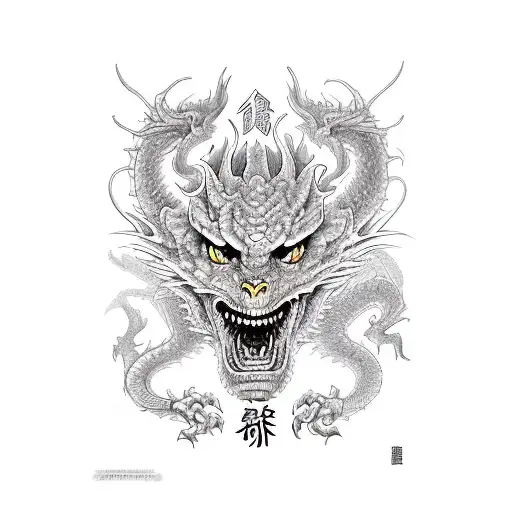 Dragon Kiled By A Katana In A Rectangle