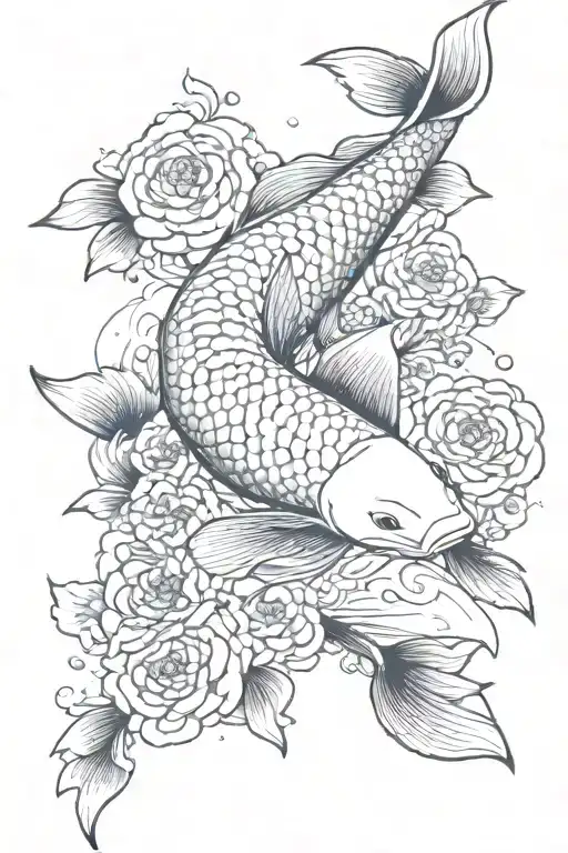 Koi Fish With Small Blue Flowers Surrounding Half Sleeve Japanese